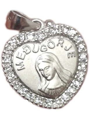 Ciondolo in argento sterling 925 medaglia Madonna Madre di Dio cuore Medjugorje - Immagine 1 di 4