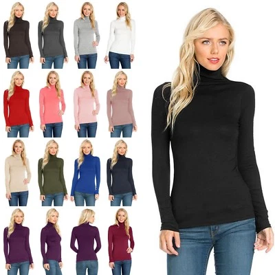 Slim Fit Turtleneck Mock Neck Rayon Long Sleeve Top Soft Stretch * Size Small * - Image 1 of 4
