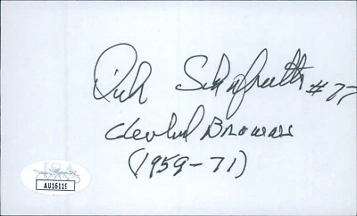 Dick Schafrath Cleveland Browns Signed 3x5 Index Card JSA Authenticated - Image 1 of 2