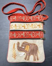Hippie Elephant Crossbody Bag With Embroidered Designs 5 Zipper Pockets VGC