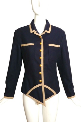 CHANEL BOUTIQUE Giacca basco in lana marina 1989 taglia 4