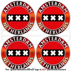 AMSTERDAM Flag NETHERLANDS Dutch, Holland Vinyl Decals, Stickers 2" (50mm) x4 - Picture 1 of 1