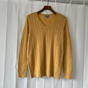 LAURA SCOTT Womens Jumper Sweater Yellow XL V Neck Cable Knit SHS586 - Picture 1 of 5