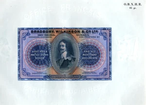 Nota de prueba BRADBURY & WILKINSON "KING" en papel de seguridad French Wmk OBXHR 85 - Imagen 1 de 5