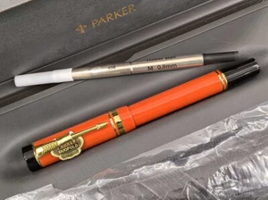 PARKER DUOFOLD NEW PEN WITH BOX CASE AND POCKET CASE "RARE ORANGE" - Picture 1 of 9