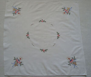 Christmas Vintage German Embroidered Tablecloth table runner Xmas Candles Bells