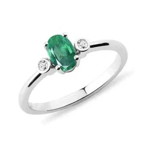 Simulated Emerald And White Moissanite Three Stone Ring In Pure 950 Platinum - Picture 1 of 6