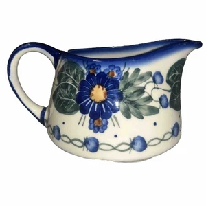 WR Ceramic Unikat Boleslawiec Polish Pottery Blue Floral Creamer Milk, Gravy - Picture 1 of 4