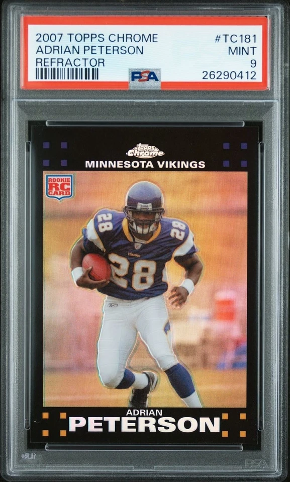 2007 Topps Chrome Adrian Peterson Refractor Misprint “Not Valid Without Sticker” - Image 1 of 2