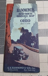Hammond's Auto Route Distance Map Ohio 1920s - Picture 1 of 4