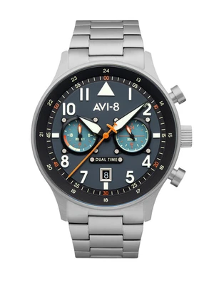 AVI-8 Hawker Hurricane Carey Dual Time Azul / Aço Inoxidável | Mostrador Azul 44mm W - Imagem 1 de 4