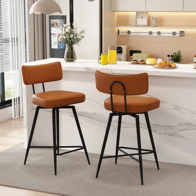 Set of 2/4 Swivel Leather Kitchen Stools with Back Counter Height Barstools 26" - Image 1 of 4
