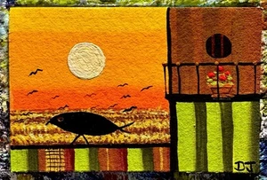 Piccolo quadro miniature "Corvo azteco " 2 x 3" -Artista Don Joslyn - Foto 1 di 13