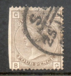 GB QV 1880 SG154 4d Grey Brown Garter Watermark plate 17 USED  Cat £500  BG - Picture 1 of 2