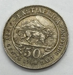 Moneta da 50 centesimi mezzo scellino 1948 Africa orientale britannica - Giorgio VI - Foto 1 di 2