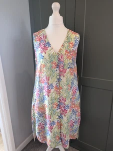 East Linen Dress Size 10 Floral Sleeveless Pockets Summer - Picture 1 of 15