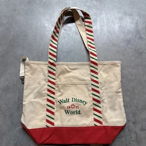 Vintage Disney Tote Bag Canvas Red Cream World 1971 Logo Shoulder Parks Bag - Picture 1 of 13