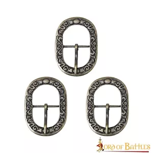 Belt Buckles Floral Brass Functional Medieval Accessory Well Designed Set of 3 - Picture 1 of 14