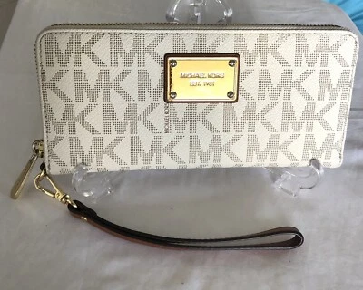 Cartera/bolso de mano grande de viaje Michael Kors Jet Set logotipo MK marfil/marrón Foto 1 de 4
