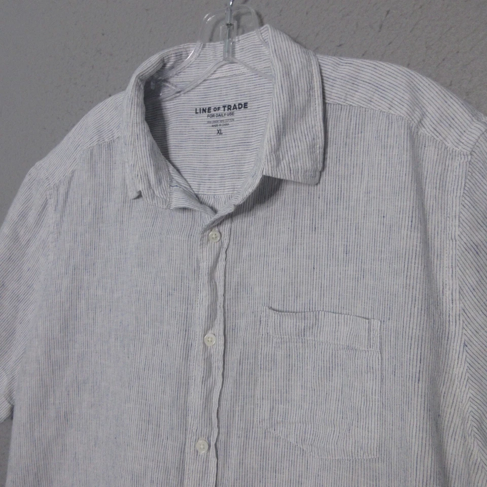 Line of Trade Shirt Men XL Gray Linen Blend Stripe Button Up Beach Breezy Resort - Image 1 of 4