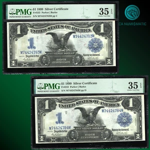 2 NOTE Fr.232 1899 $1 Dollar Silver Certificate "BLACK EAGLE" PMG 35 EPQ, 24783 - Picture 1 of 2
