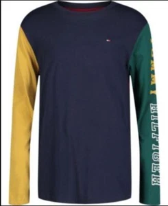 Tommy Hilfiger Youth Long Sleeve Colorblock Logo 100% Cotton Tee T Shirt NWT - Picture 1 of 6