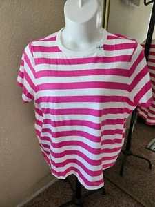 BRAND NEW: Women's OLD NAVY Size XXL Hot Pink and White Striped Short Sleeve Tee - Picture 1 of 11