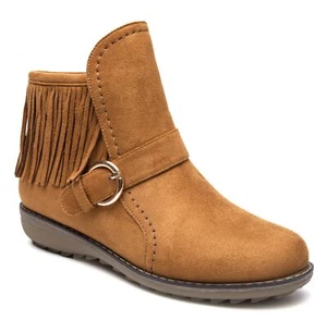 Fringed Ankle Strap Booties Suede Accent Adult - Picture 1 of 8