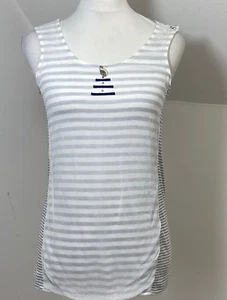 Elisa Cavaletti T-Shirt Vest Top Size 8 Cream Off White & Grey Striped Stretchy - Picture 1 of 7