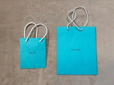 2 Authentic Tiffany & Co. Paper Gift Shopping Bags - New - 5" x 6" + 8" x 9.75" - Image 1 of 2