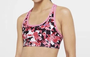 nike training sports bra girls size small pink logo and floral reversible - Picture 1 of 5