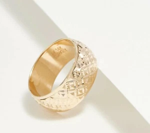 Crisscross Diamond Cut Textured Band Ring Real 14K Yellow Gold Sizes 5 8 QVC - Picture 1 of 1