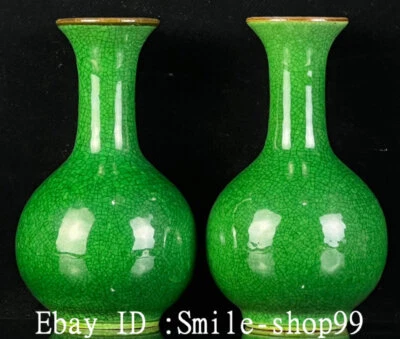 Par de vasos de flores 5,5 pol. esmalte verde antigo da dinastia Qing porcelana palácio  - Imagem 1 de 4