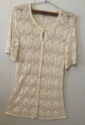 Camisa larga vintage de ganchillo con botones para mujer talla hasta 36" busto Foto 1 de 4