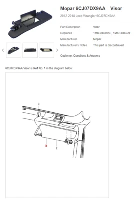 6CJ07DX9AA OEM 2012-2018 JEEP WRANGLER, VISERA IZQUIERDA MOPAR, 1MK33DX9AE, 1MK33DX9AF Foto 1 de 3