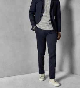 Ted Baker $225 BLUETRO Flat Front BWNT Navy Blue Linen Pants 34R - Picture 1 of 6