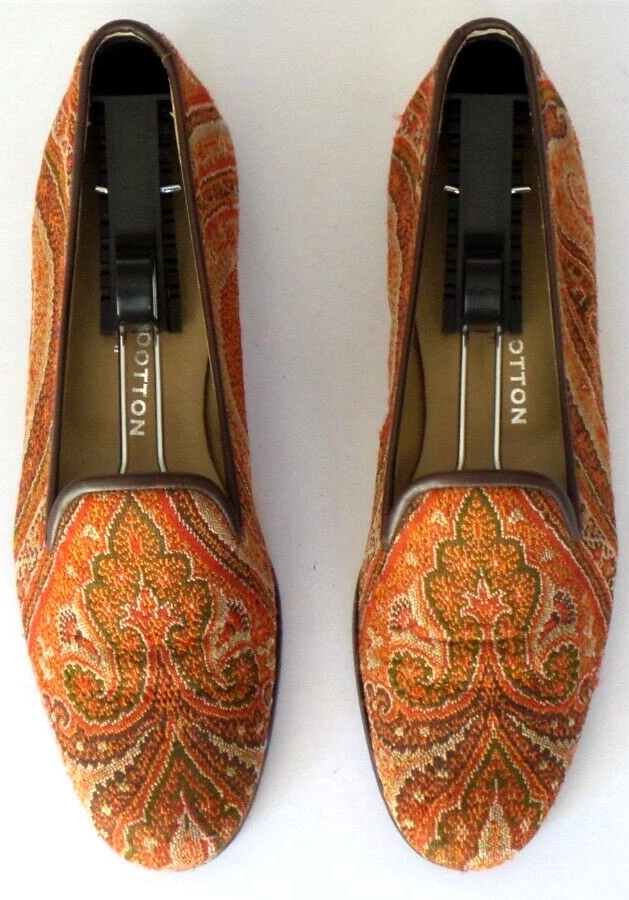 SO CUTE! Women's $575 Stubbs & Wootton Linen "PAISLEY" Slippers Loafers Shoe 7AA - Image 1 of 4