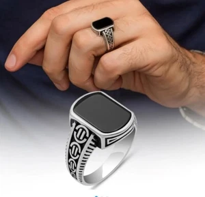 Herren Ring 925 Sterling Silber mit Schwarzem Onyx stein - Picture 1 of 4
