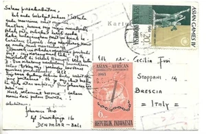 1963 INDONESIA DENPASAR BALI POSTCARD COVER FRANKED TO ITALY - Picture 1 of 2
