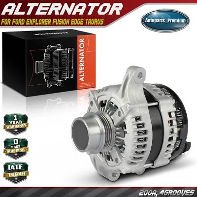 Alternator for Ford Explorer Fusion Edge Taurus Lincoln MKC MKT 200A CW 4-Groove - Image 1 of 4