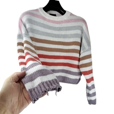 LUMIERE Women's LUXURY Crop Top Multi Color Striped Crew Neck Sweater Size S - Image 1 of 4