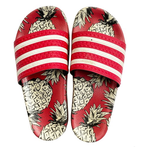 ADIDAS Sandali Slides a Righe Ananas Rosso Made in Italy Donna US Tg 7 UK 6