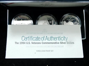 1994-P $1 US Veterans 3 Piece Commemorative Silver Dollar Set in OGP - Picture 1 of 8