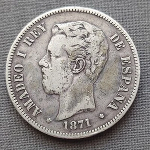 5 pesetas, 1871 SPAIN «Amadeo I»✶SD..M✶, Silver 0.900 ; 25g. - Bild 1 von 2