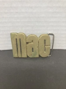 Fibbia da cintura vintage Mac Mack Name camionista western hippie ottone 1978 - Foto 1 di 2