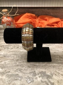 Tri-Toned Silver Gold Brass Tone Colored Resin Cuff Chunky Bangle Bracelet - Picture 1 of 18