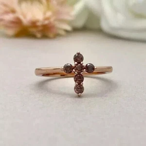 2Ct Round Cut Simulated Brown Diamond Engagement Ring 14K Rose Gold Plated - Picture 1 of 4