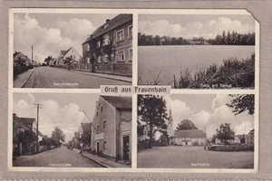 Ansichtskarte Frauenhain (Röderaue) - Bahnhofstraße/Hauptstraße/Marktplatz 1930 - Picture 1 of 2