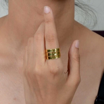 Anillo de oro, anillo grueso ajustable, anillo de triple banda, anillo para el pulgar, anillos apilables Foto 1 de 4