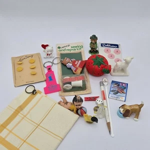 Grandmas Vintage Junk Drawer Lot Figurines Sewing Kit Buttons - Picture 1 of 8